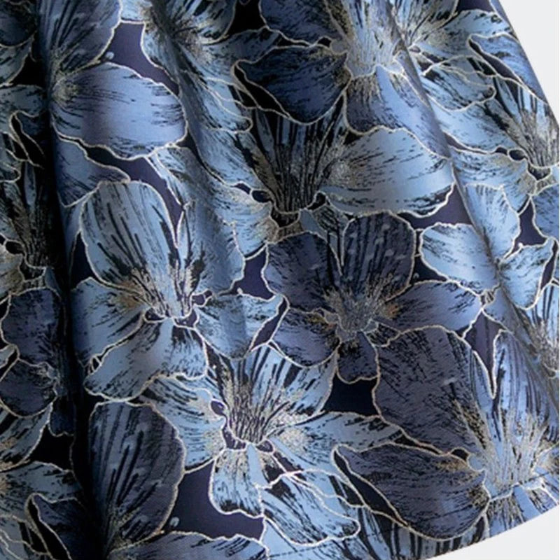 Blue Floral Print Vintage High Waist long skirt