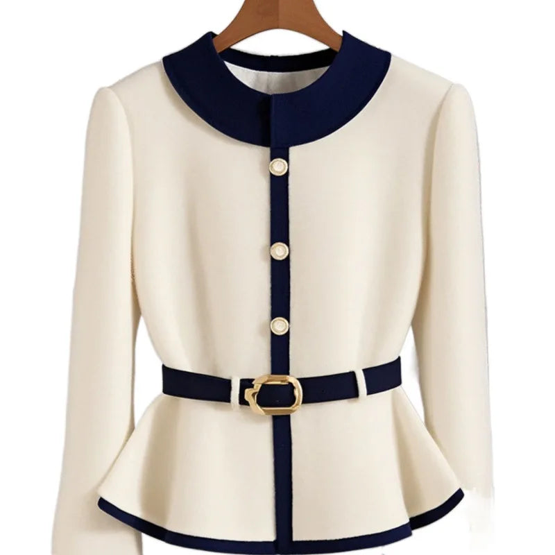 New Fashion Knit Coat Top with Waistline Luxury Outwear