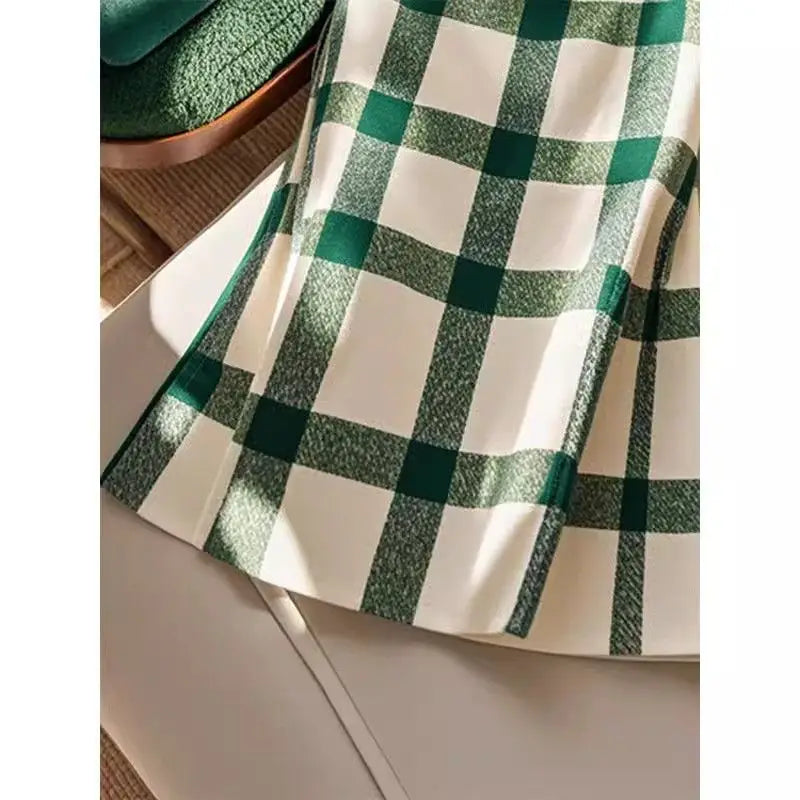 French Elegant Plaid Woolen Skirt