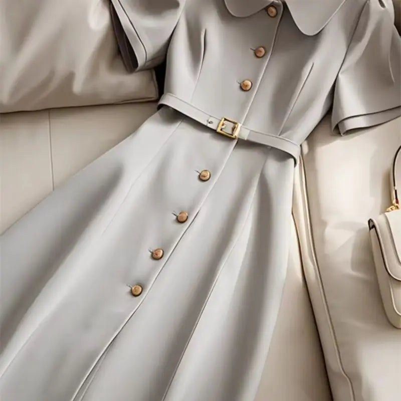 Solid color buttoned dress