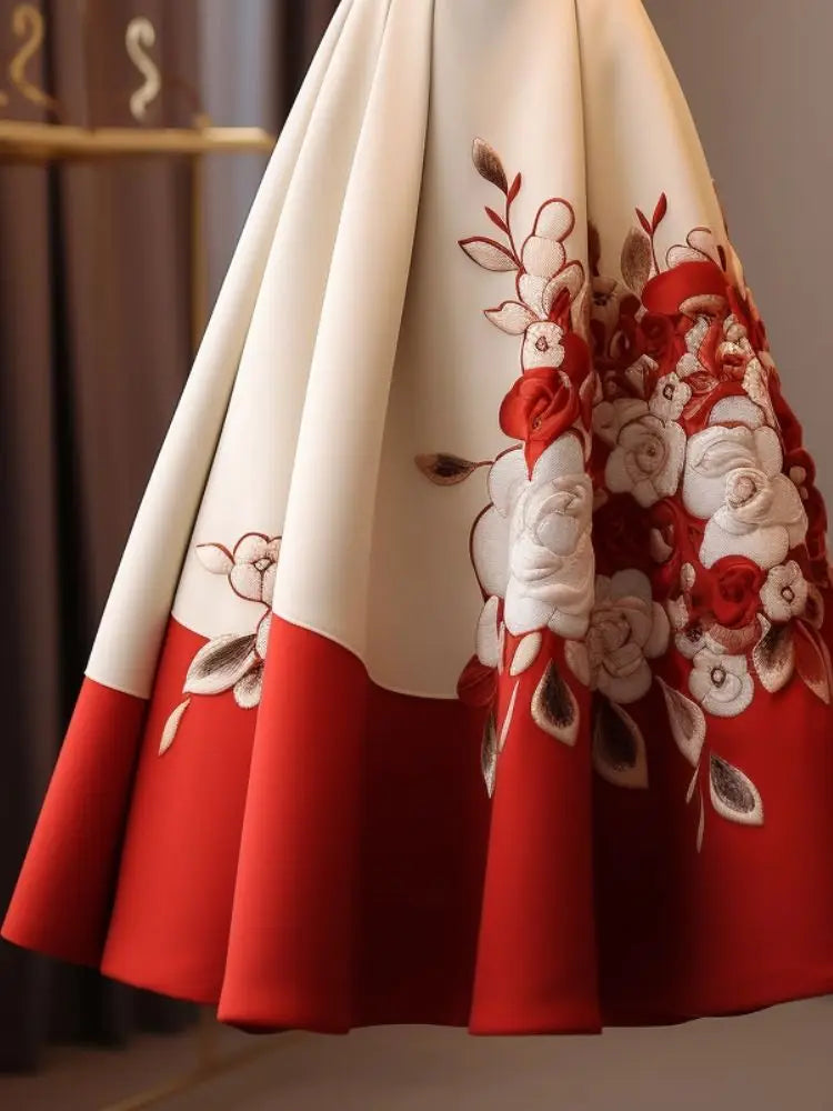 Vintage Red Flower Print Skirt