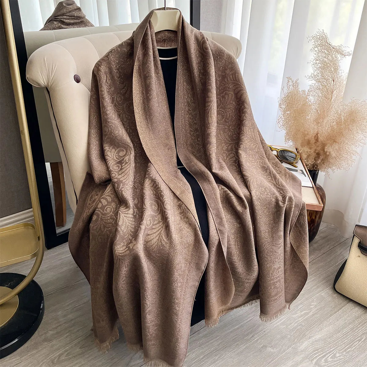 Long Hijab Scarf with Golden Thread Spring Autumn Sun Protection Shawl Wrap Decoration Headscarf