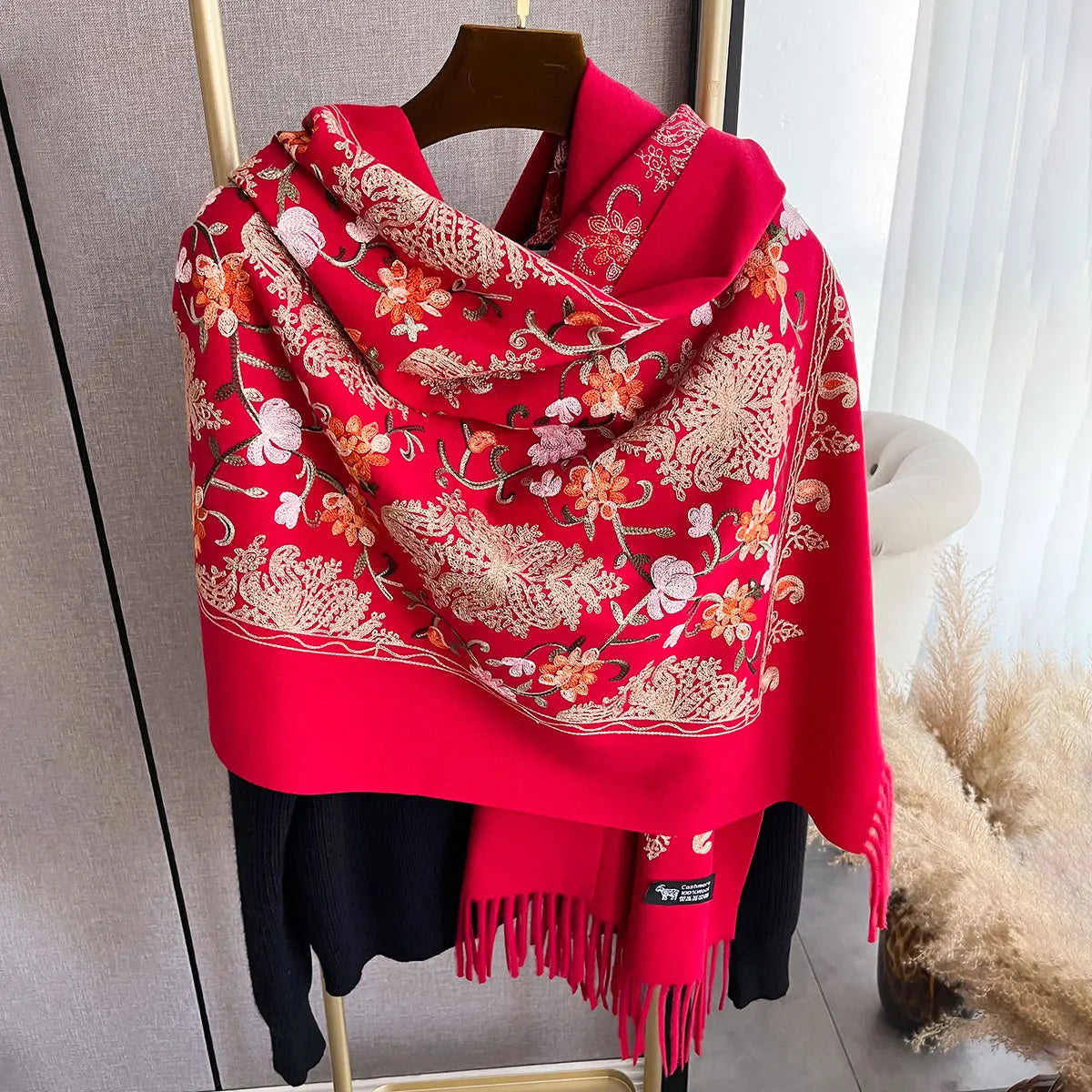 Warm Cashmere Scarf for Women Embroidery Pashmina Blanket Thick Shawl Wrap Neckerchief Bufanda Echarpe Poncho