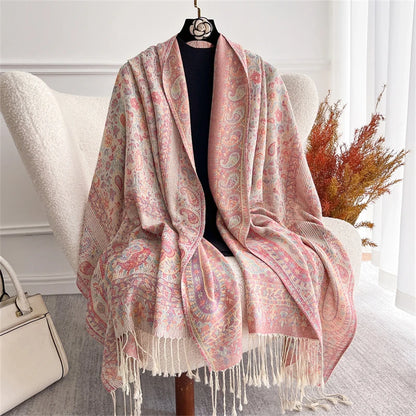 Scarf Cashmere Women Jacquard Pashmina Design Floral Female Thick Blanket Soft Bufanda Warm Shawl Poncho Stole