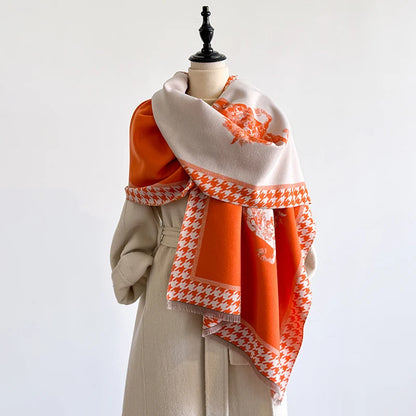 Luxury Women's Winter Cashmere Scarf - Horse Printed Tasseled Pashmina Shawl Wrap, Bandana & Poncho