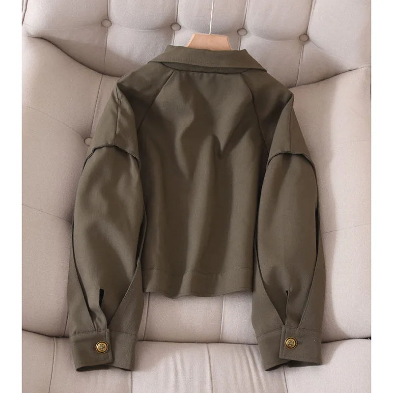 Turndown Collar Long Sleeve Coat Autumn Windbreaker Korean Casual Chic Lady Warm Tops