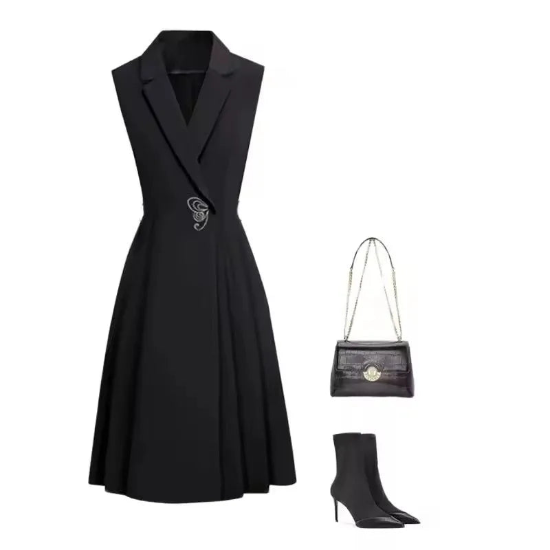 Long Slim Blazer Vest Ladies Sleeveless High Coat