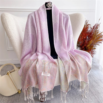 Scarf Cashmere Women Jacquard Pashmina Design Floral Female Thick Blanket Soft Bufanda Warm Shawl Poncho Stole