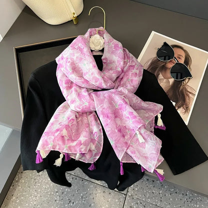 Viscose Cotton Scarf Aztec Paisley Floral Shawl Wraps Lady Thin Scarves Fashion Tassel