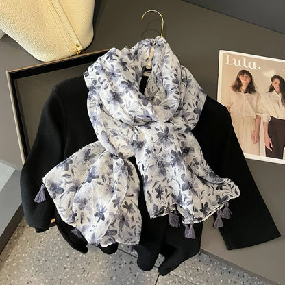 Viscose Cotton Scarf Aztec Paisley Floral Shawl Wraps Lady Thin Scarves Fashion Tassel