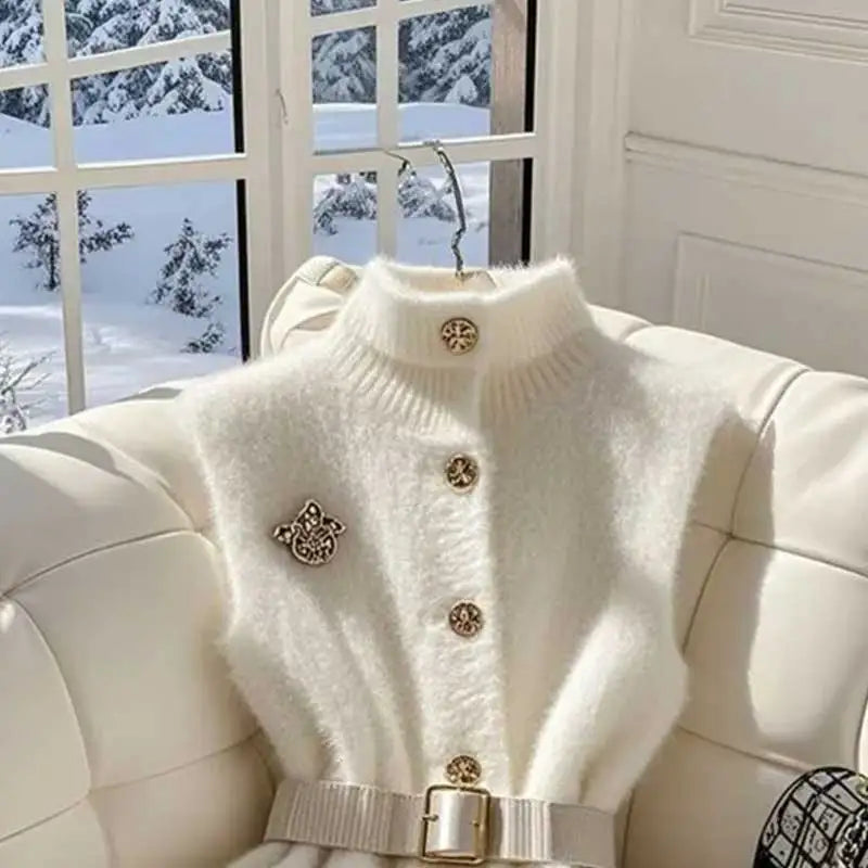 Stand-up Collar Knitted Thin Sleeveless Vest Top