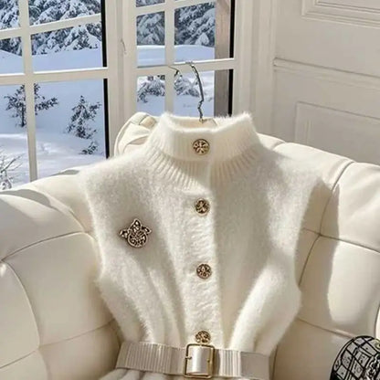 Stand-up Collar Knitted Thin Sleeveless Vest Top