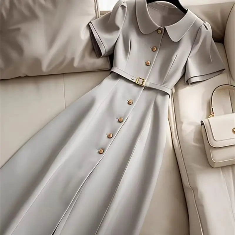 Solid color buttoned dress