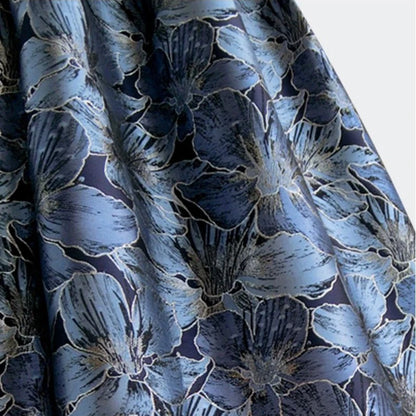 Blue Floral Print Vintage High Waist long skirt