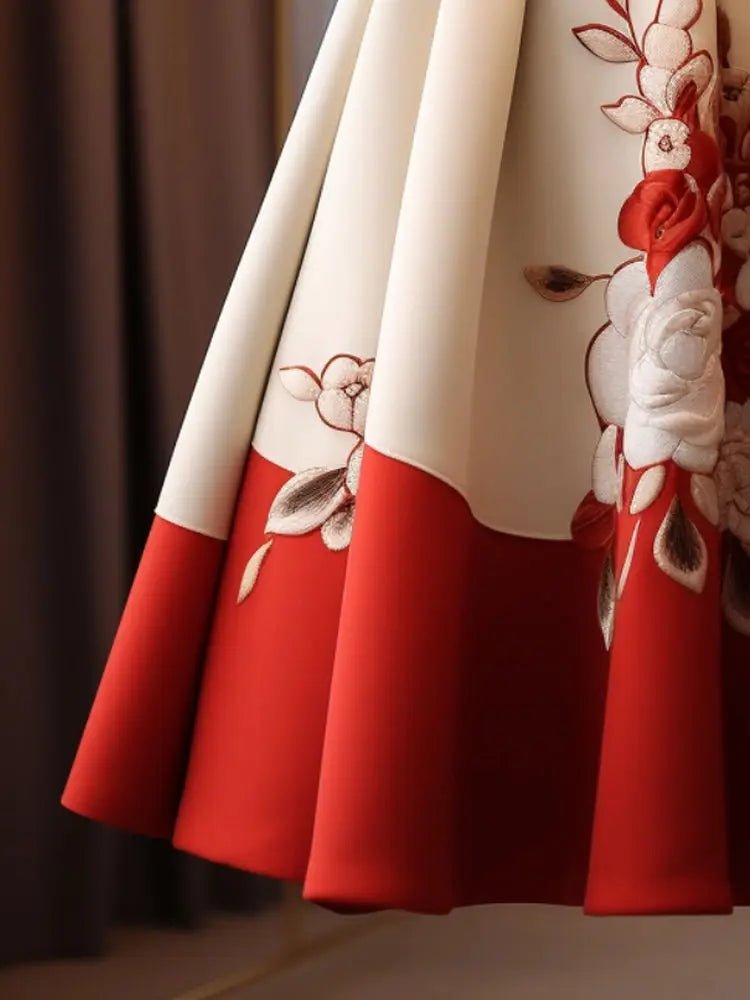 Vintage Red Flower Print Skirt