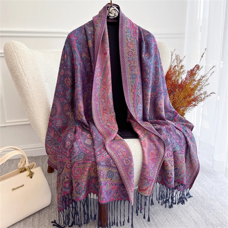 Scarf Cashmere Women Jacquard Pashmina Design Floral Female Thick Blanket Soft Bufanda Warm Shawl Poncho Stole