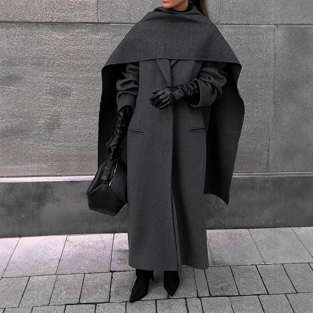 Vintage Brown Scarf Collar Women's Overcoat With Belt