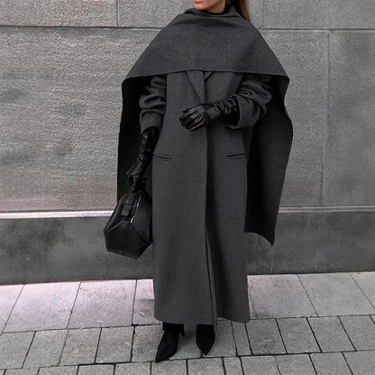 Vintage Brown Scarf Collar Women's Overcoat With Belt