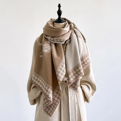 Luxury Women's Winter Cashmere Scarf - Horse Printed Tasseled Pashmina Shawl Wrap, Bandana & Poncho