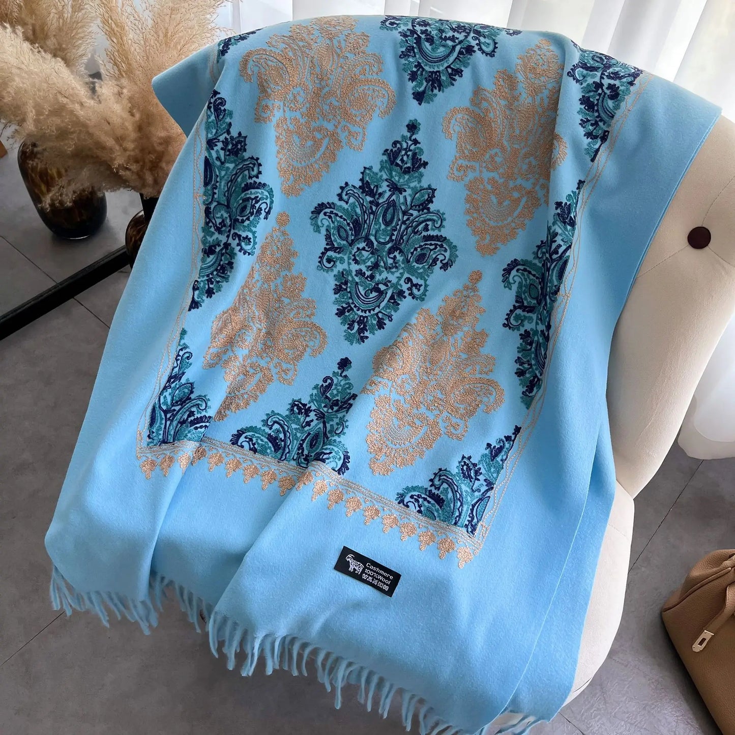 Cashmere Scarf for Women Floral Embroidery Pashmina Blanket Thick Shawl Wrap Neckerchief Elegant Lady Poncho Bufanda