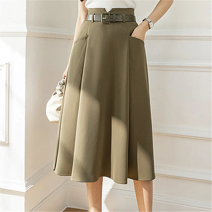 High Waist Casual Mid Length Patchwork Skirt