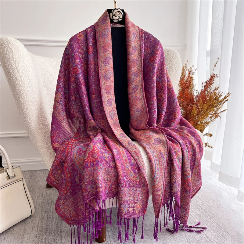 Scarf Cashmere Women Jacquard Pashmina Design Floral Female Thick Blanket Soft Bufanda Warm Shawl Poncho Stole
