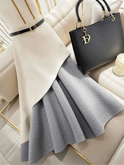 Casual grey White Patchwork Skirt