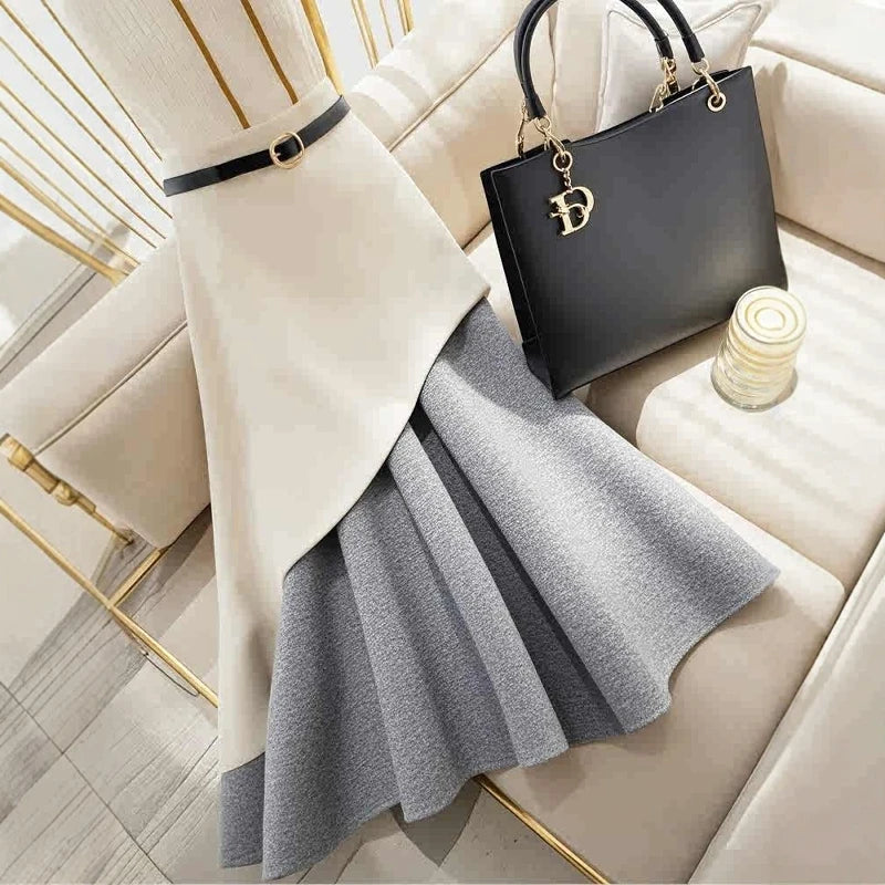 Casual grey White Patchwork Skirt