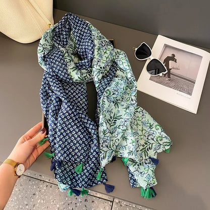Viscose Cotton Scarf Aztec Paisley Floral Shawl Wraps Lady Thin Scarves Fashion Tassel