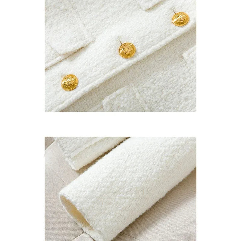 Tweed Suit Jacket Ladies Casual Office Female Blazer Outerwear Tops