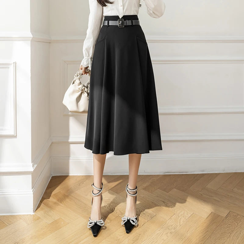 High Waist Casual Mid Length Patchwork Skirt