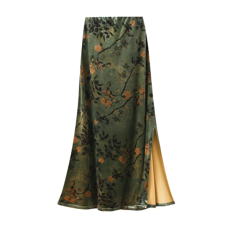 printed velvet half skirt