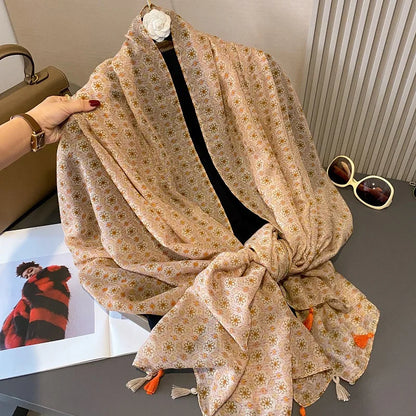 Viscose Cotton Scarf Aztec Paisley Floral Shawl Wraps Lady Thin Scarves Fashion Tassel
