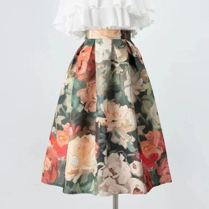 Floral Vintage Painting Chic High Waist Ball long skirt