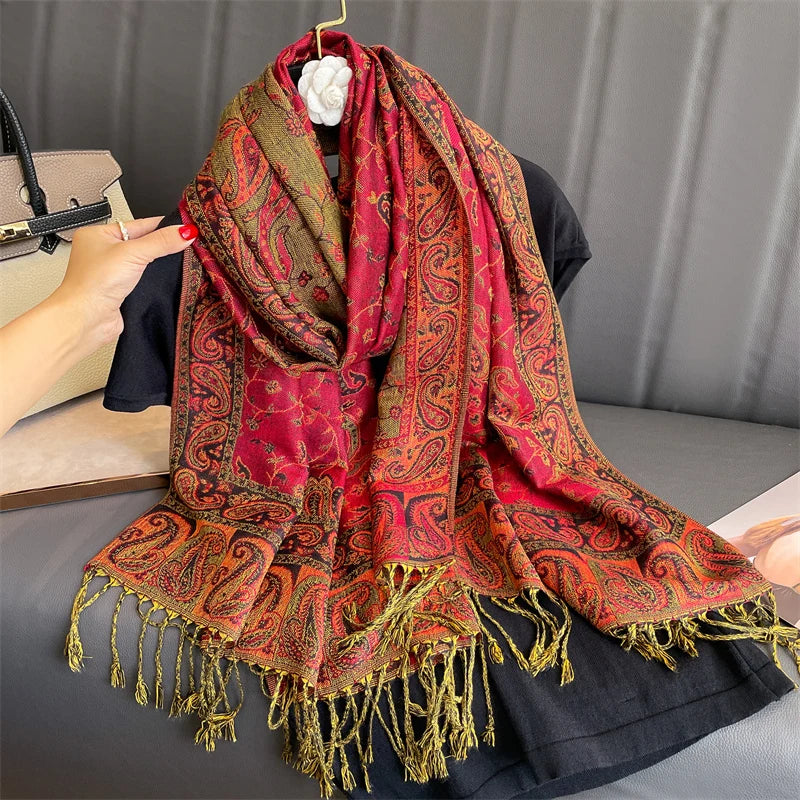 Pashmina Shawl Lady Wrap Warm Winter Scarves Design Print Female Foulard Cotton Stoles Scarf 2023