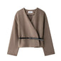 Women Soft Belted Jacket Wrap V-neck Long Sleeves