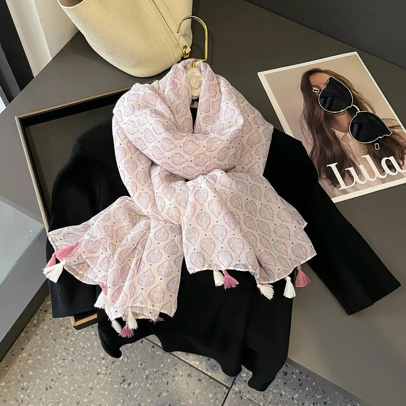 Viscose Cotton Scarf Aztec Paisley Floral Shawl Wraps Lady Thin Scarves Fashion Tassel