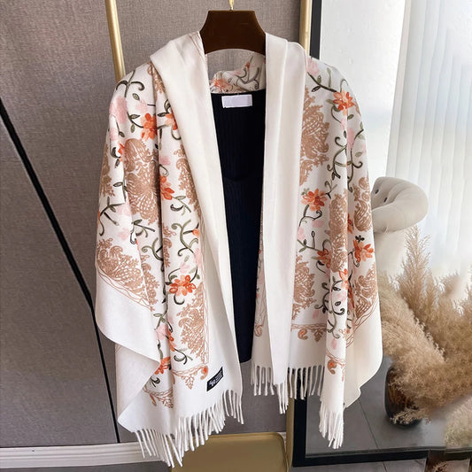 Warm Cashmere Scarf for Women Embroidery Pashmina Blanket Thick Shawl Wrap Neckerchief Bufanda Echarpe Poncho