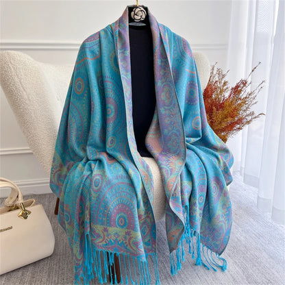 Scarf Cashmere Women Jacquard Pashmina Design Floral Female Thick Blanket Soft Bufanda Warm Shawl Poncho Stole