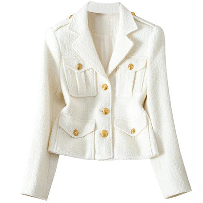 Tweed Suit Jacket Ladies Casual Office Female Blazer Outerwear Tops