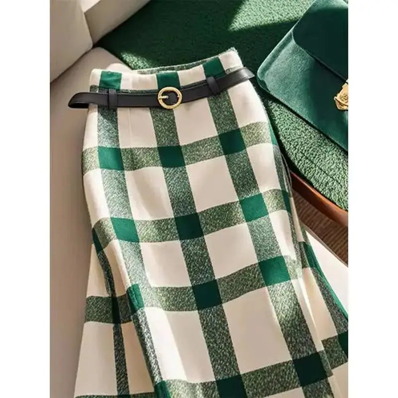 French Elegant Plaid Woolen Skirt