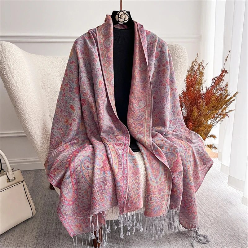 Scarf Cashmere Women Jacquard Pashmina Design Floral Female Thick Blanket Soft Bufanda Warm Shawl Poncho Stole