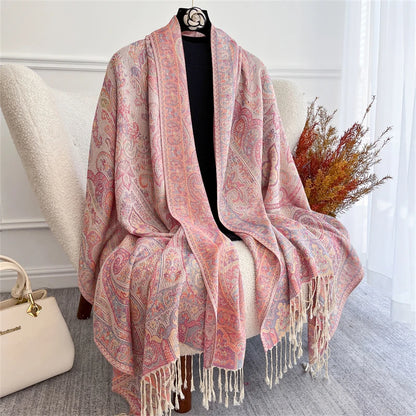 Scarf Cashmere Women Jacquard Pashmina Design Floral Female Thick Blanket Soft Bufanda Warm Shawl Poncho Stole