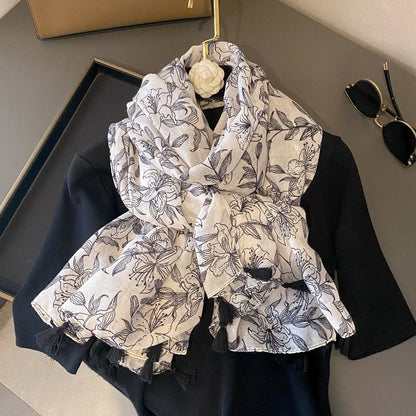 Viscose Cotton Scarf Aztec Paisley Floral Shawl Wraps Lady Thin Scarves Fashion Tassel