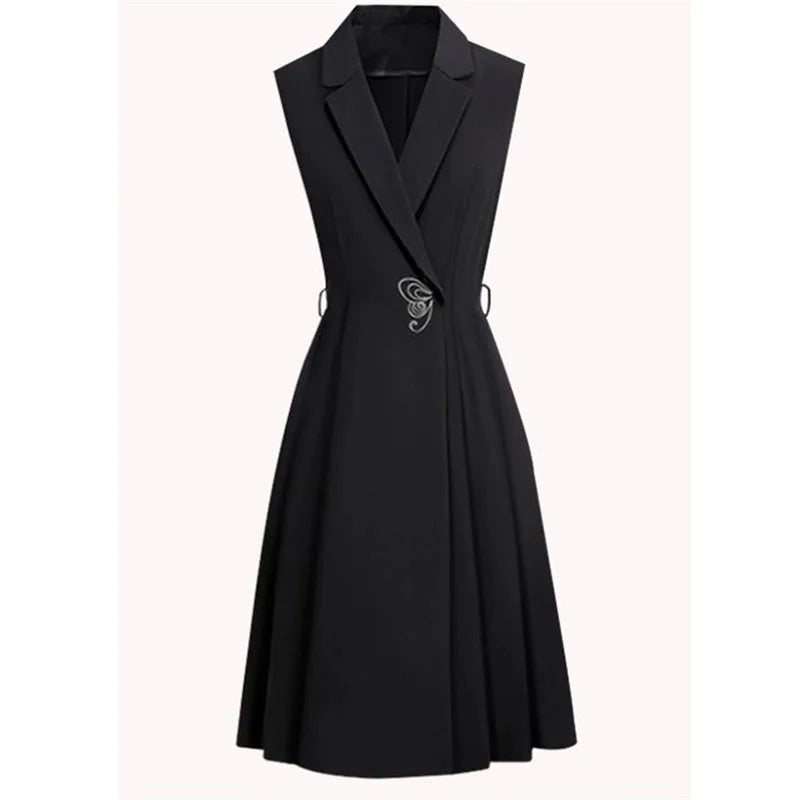 Long Slim Blazer Vest Ladies Sleeveless High Coat