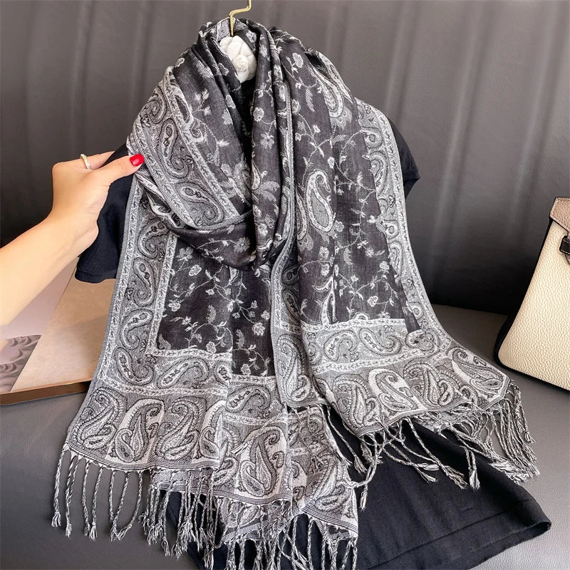 Pashmina Shawl Lady Wrap Warm Winter Scarves Design Print Female Foulard Cotton Stoles Scarf 2023