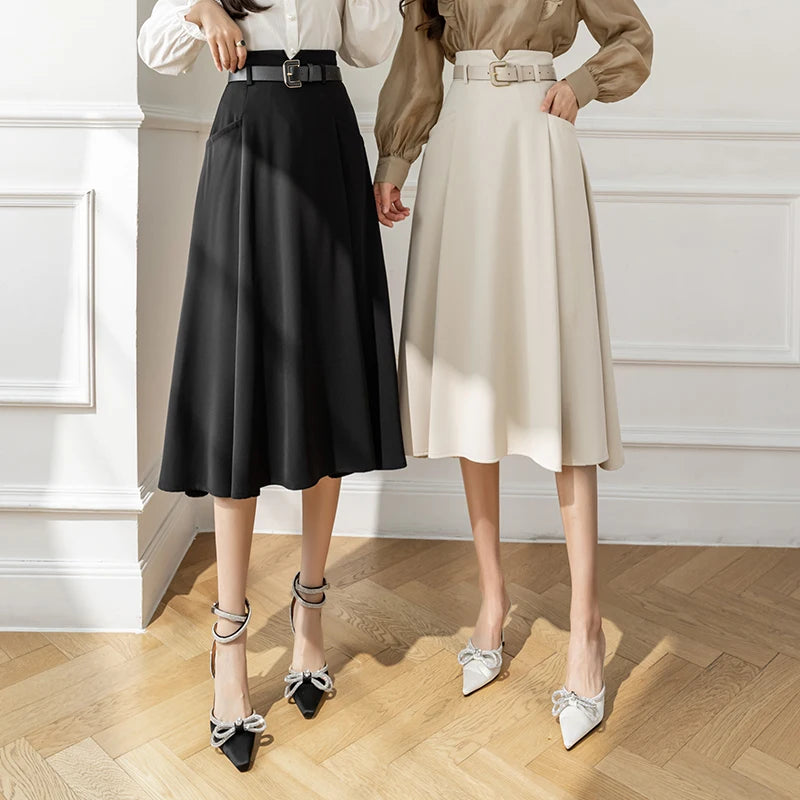 High Waist Casual Mid Length Patchwork Skirt