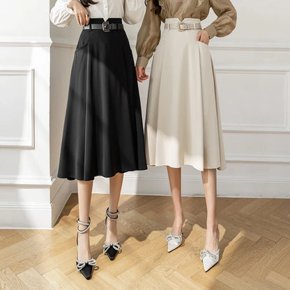 High Waist Casual Mid Length Patchwork Skirt