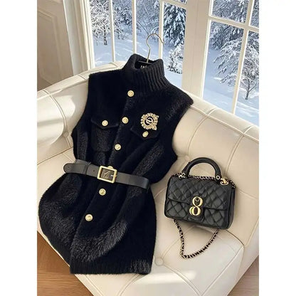 Button Knitted Solid Color Women Thin Tank Top