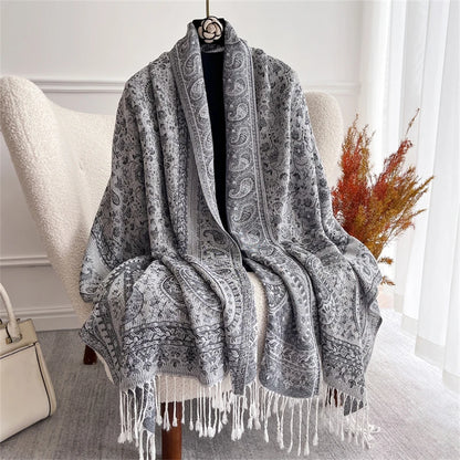 Scarf Cashmere Women Jacquard Pashmina Design Floral Female Thick Blanket Soft Bufanda Warm Shawl Poncho Stole